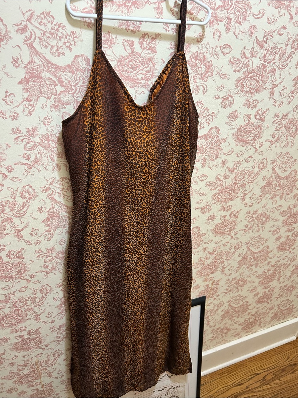 80s Zanana by Saraf Brown and Tan Leopard-Print Midi Slip Dress